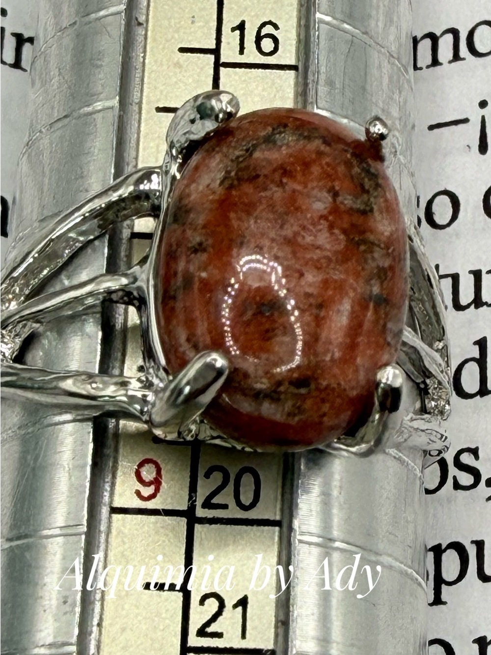 Red-Brown Jasper Oval Ring - Silver Tone